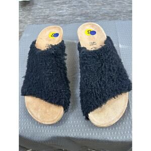 Papillio Sandals Shoes Womens Size 11 Black Faux Fur Wedge Slide Comfort